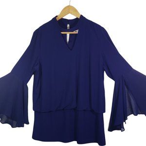 LAURIE FELT Large Navy Knit, Bell Sleeves, Blouse Top